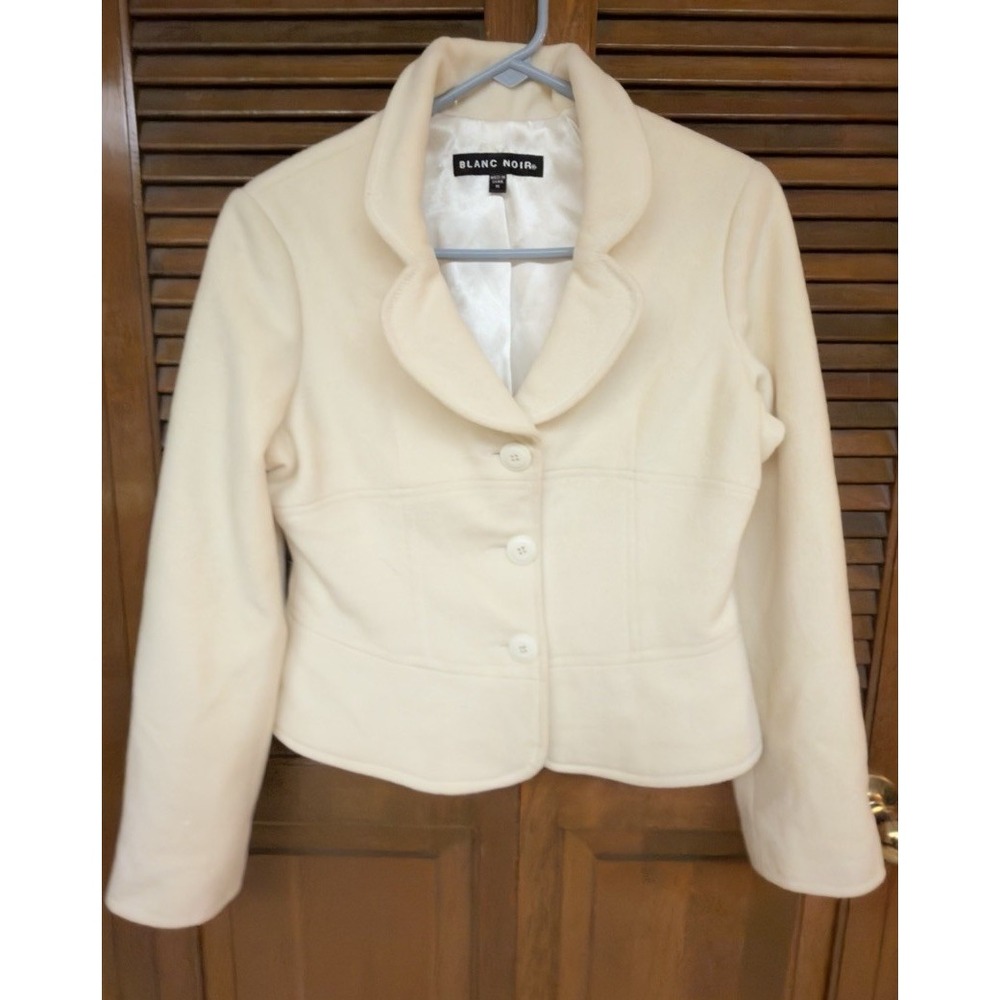 Blanc Noir Womens M Angora Wool Jacket Ivory Cream Fitted Blazer Quiet Luxury